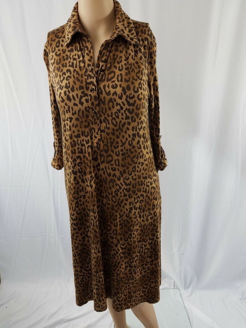 Merona Womens Dress Camel Brown Animal Print Collared Knit Popover 34 Sleeves S