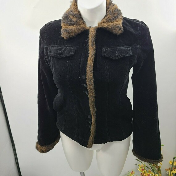 black rivet faux fur jacket