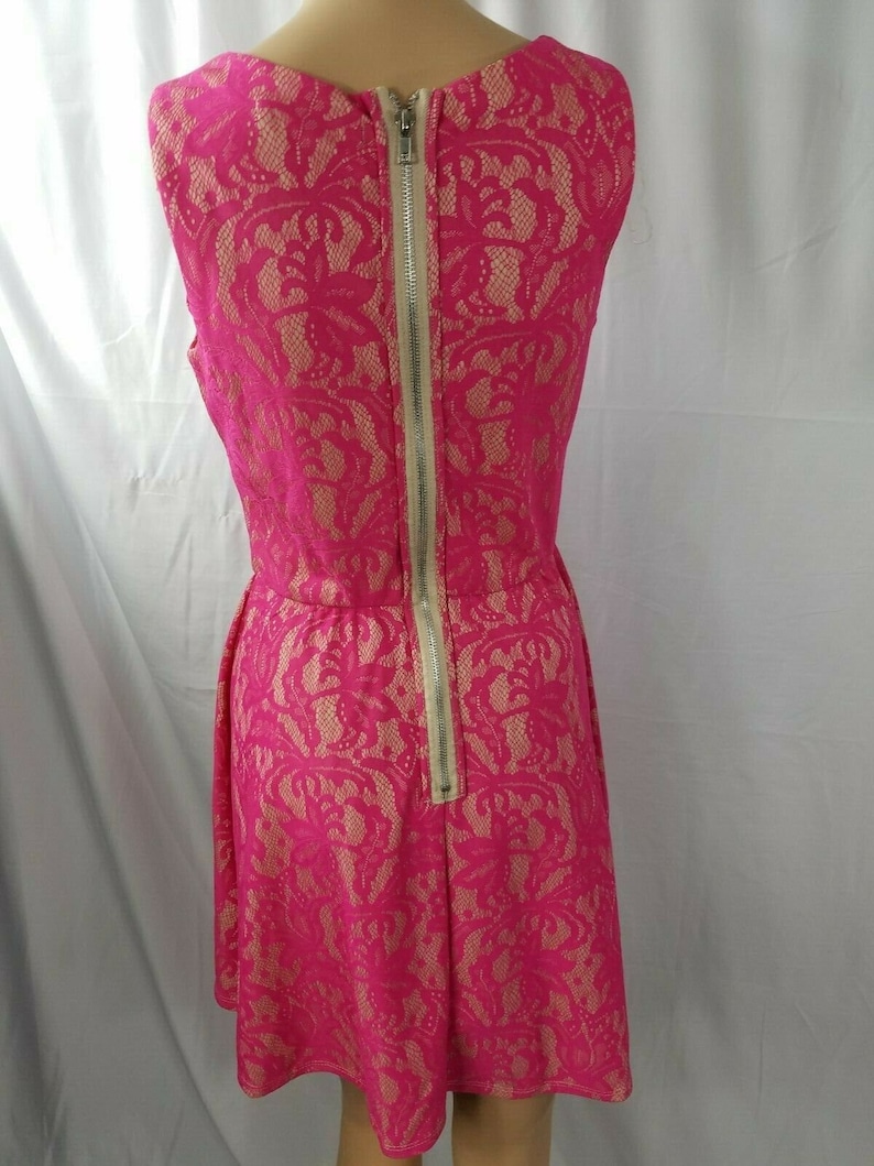 HS HeartSoul Womens Floral Pink Lined Fit Flare Lace Dress Back Zip Size Medium