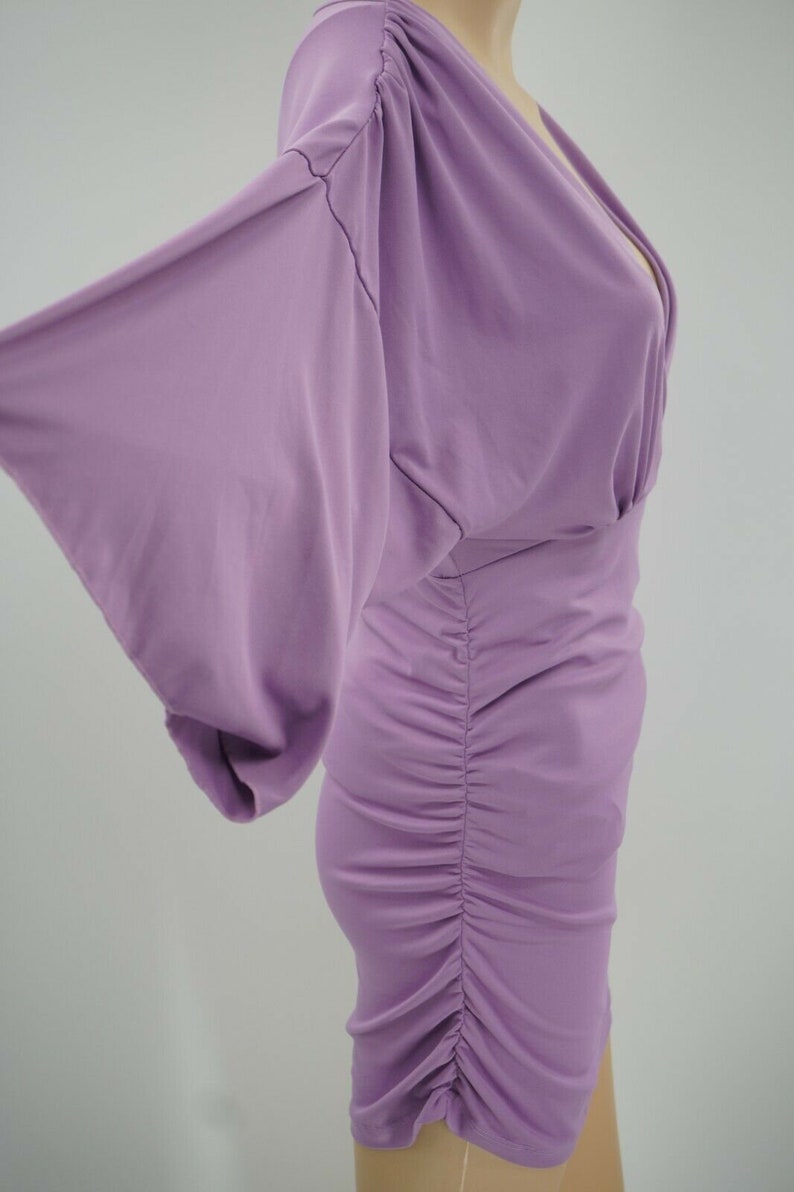 No Brand Tag Knit Purple Short Sleeve V-Neck Side Ruched Short Dress Size M