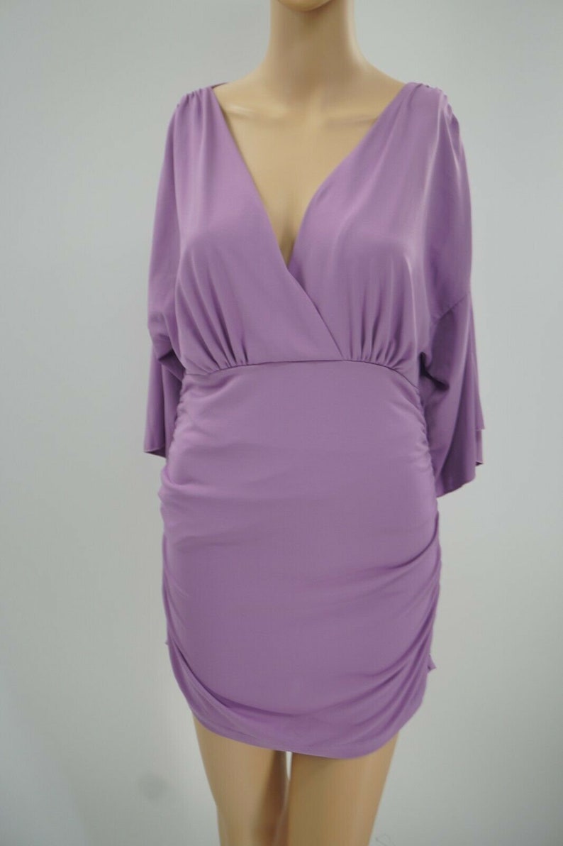No Brand Tag Knit Purple Short Sleeve V-Neck Side Ruched Short Dress Size M