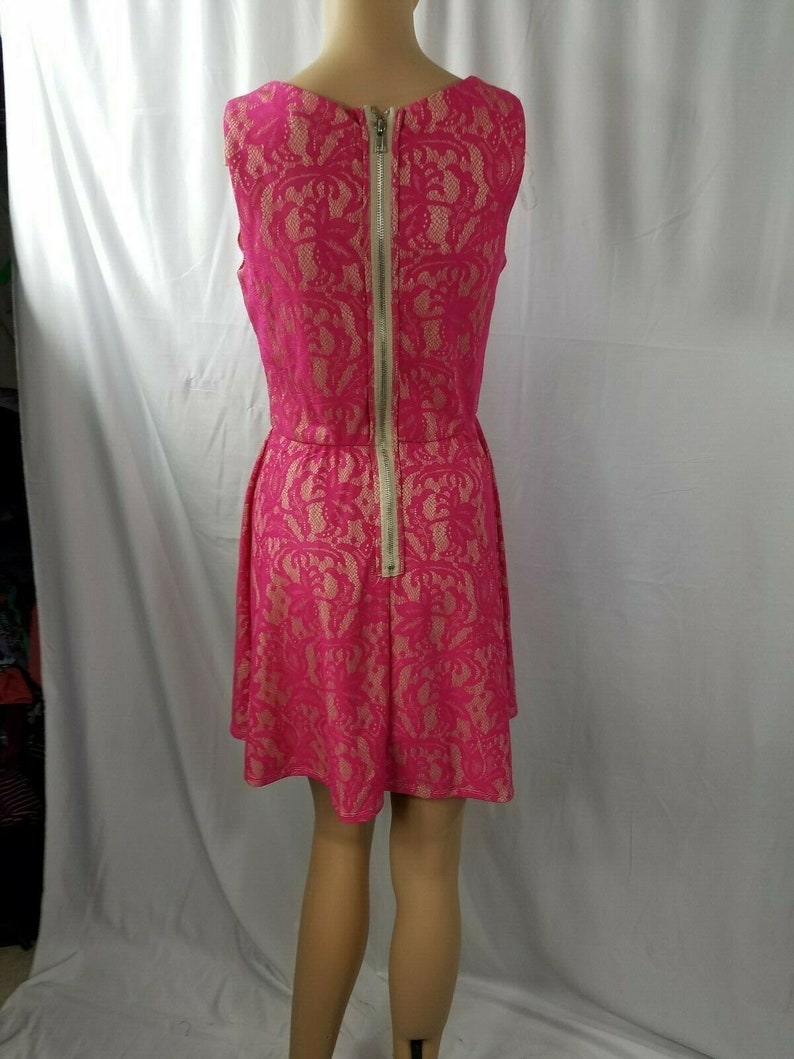 HS HeartSoul Womens Floral Pink Lined Fit Flare Lace Dress Back Zip Size Medium