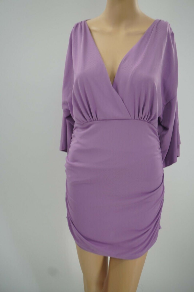 No Brand Tag Knit Purple Short Sleeve V-Neck Side Ruched Short Dress Size M