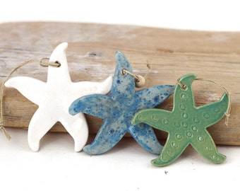 Ceramic Starfish Ornament, Starfish Christmas Ornament, Handmade Pottery Ornament, Handmade Gift, Gift for Mom, Handmade Home Decor