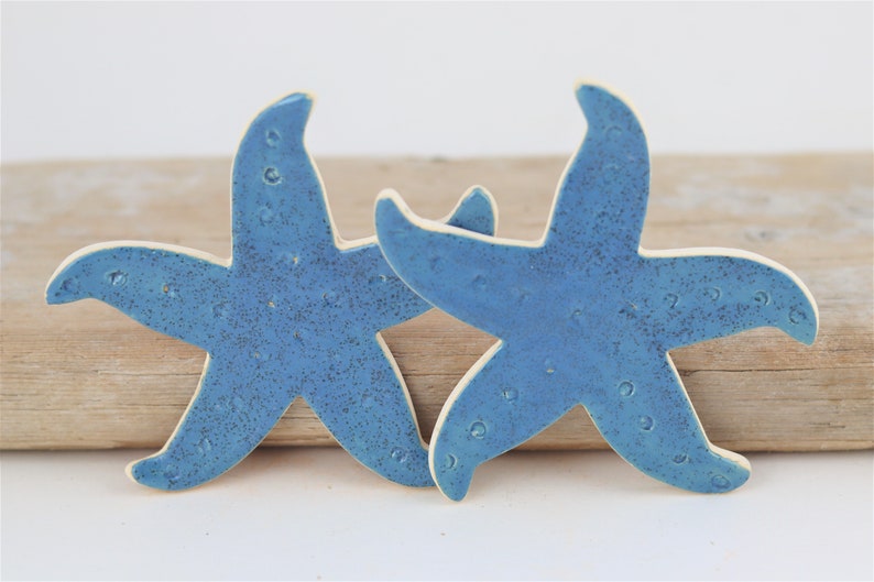 Handmade Pottery Starfish, Ceramic Starfish, Beach Decor, Stoneware Starfish, Sea Star, Handmade Gift Blue