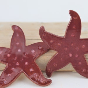 Handmade Pottery Starfish, Ceramic Starfish, Beach Decor, Stoneware Starfish, Sea Star, Handmade Gift Burgundy