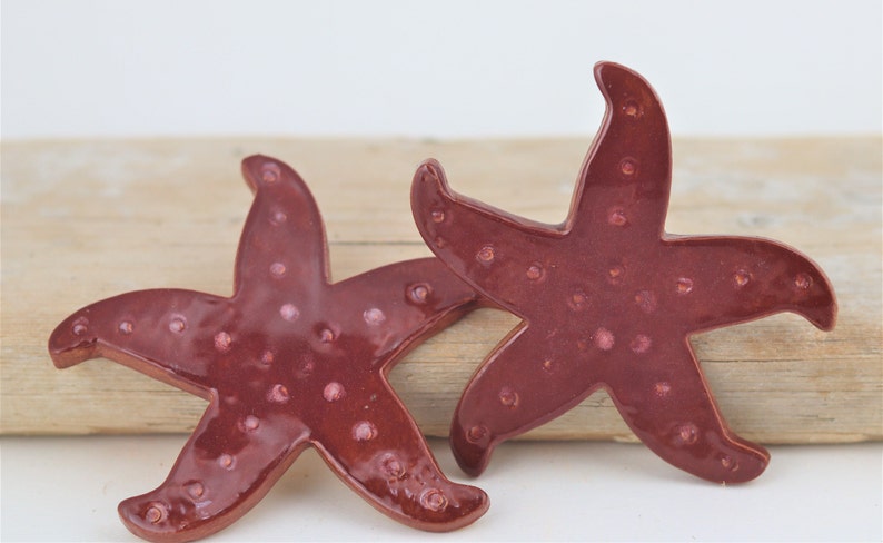 Handmade Pottery Starfish, Ceramic Starfish, Beach Decor, Stoneware Starfish, Sea Star, Handmade Gift Burgundy