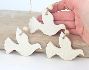 Adorno de paloma de cerámica hecho a mano, recuerdo de boda, decoración navideña de cerámica