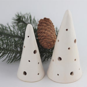 White Ceramic Trees, Handmade Pottery Christmas Tree Set, Christmas Tree Candle Holder, Winter Home Decor, Mom Christmas Gift from Daughter