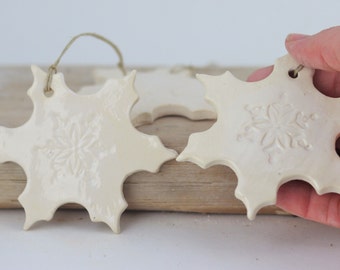 Ceramic Snowflake Ornament, White Ceramic Christmas Ornaments, Winter Wedding Favors, Handmade Home Decor, Christmas Tree Ornaments,