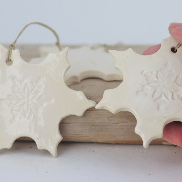 Ceramic Snowflake Ornament, White Ceramic Christmas Ornaments, Winter Wedding Favors, Handmade Home Decor, Christmas Tree Ornaments,