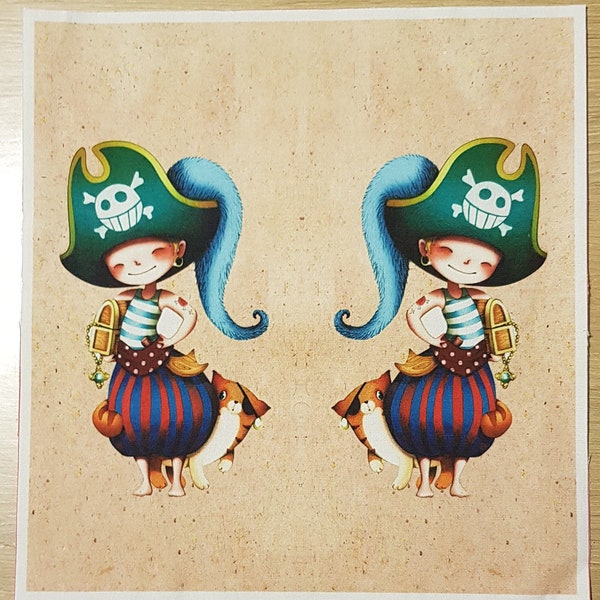 Vignette tissu pirates 24 cm x 25 cm à coudre ou coller, illustration pirates, pirates à coudre enfants