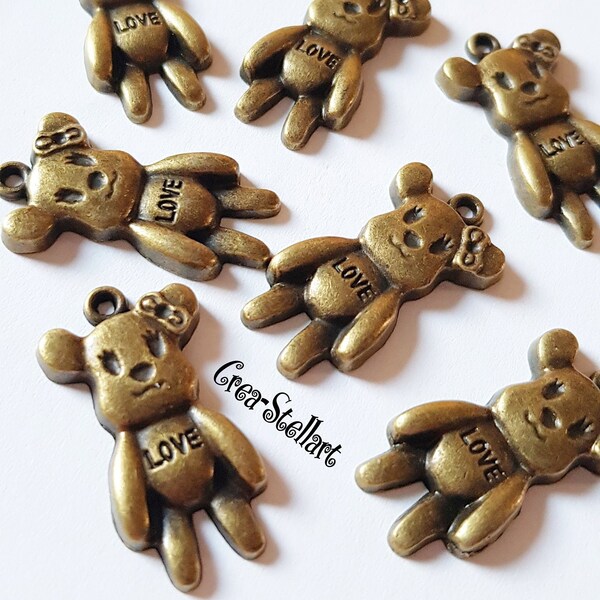 5 pendants breloques Nounours LOVE pour confection bijoux