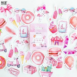 46 PCS / PACK Kawaii Rose Filles Papier Autocollants DIY Décoration pour Téléphone Scrapbooking Mignon Étiquette Mariage Vintage