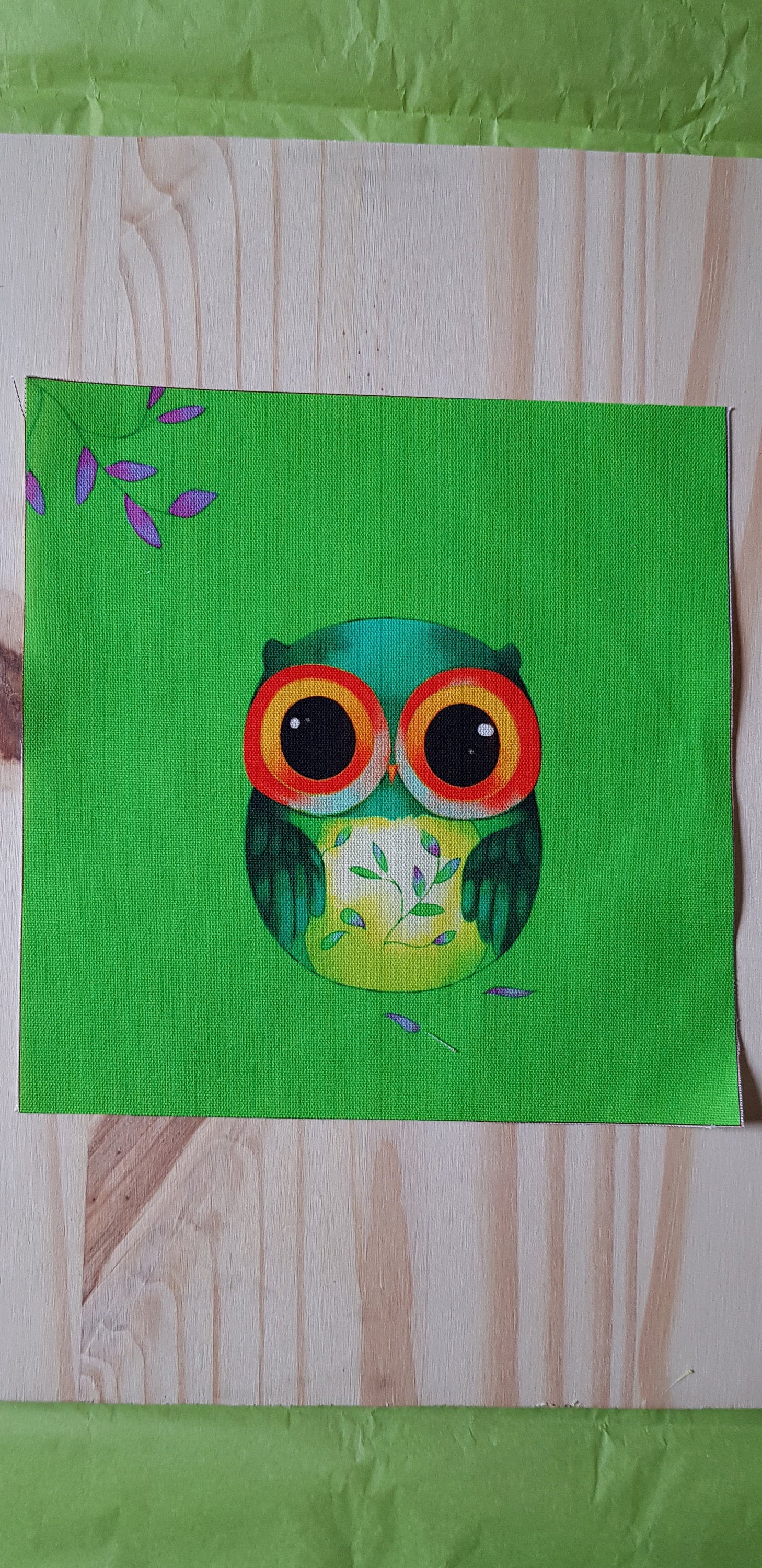 Vignette tissu hibou 20 x 20 cm à coudre ou coller, illustration hibou, hibou couture patchwo