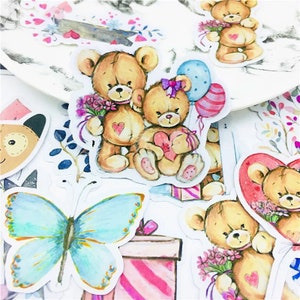 20 pièces Mignon bébé ours en peluche Autocollants artisanat Scrapbooking autocollants livre étiquette autocollant Décoratif enfants jouets