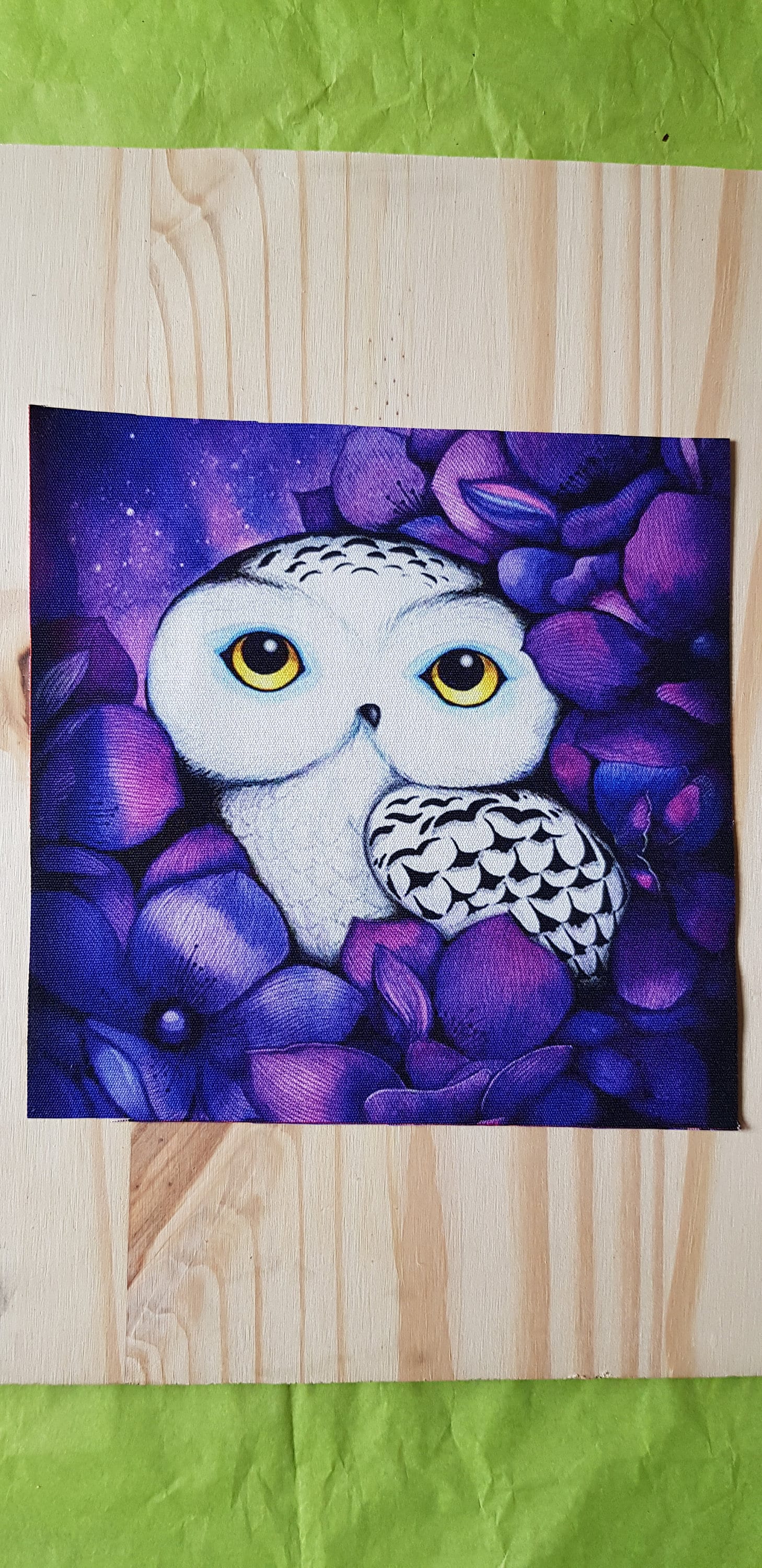 Vignette tissu hibou 20 x 20 cm à coudre ou coller, illustration hibou, hibou couture patchwo