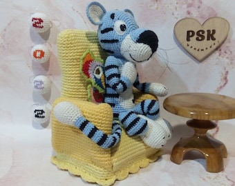 Winged tiger. Blue flying cat with butterfly wings and a long tail. Personalizable gift for best friend, soul sister. Interior toy in home