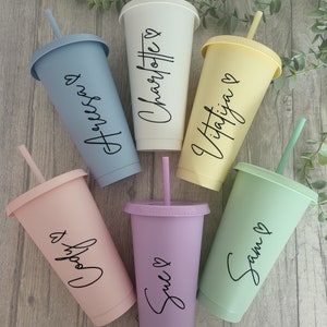 Personalised 24oz Reusable Cold Cup Tumbler with Straw | Custom Name Cup | Pastel Travel Cup | Bridesmaid Gift | Birthday Gift | Wedding
