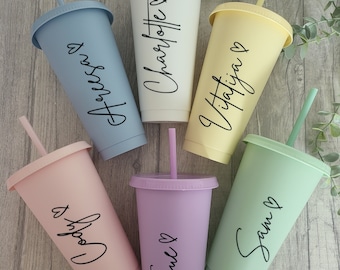 Personalised Pastel Single Walled Cold Cups:Wedding, Hen Do, Bridesmaid, Maid of Honour, Pink, Blue, Green, White, Yellow, Purple, Summer