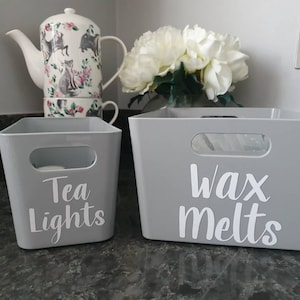 Grey Plastic Storage Basket Boxes - Mrs Hinch Inspired, Storage, Organisation, Wax Melts, Tea Lights, Kitchen, Bathroom, Make Up, Bathroom