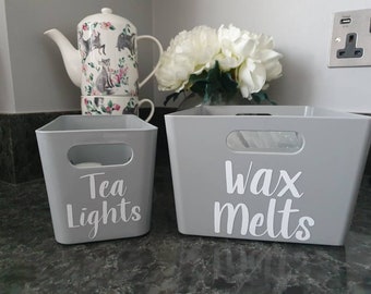 Grey Plastic Storage Basket Boxes - Mrs Hinch Inspired, Storage, Organisation, Wax Melts, Tea Lights, Kitchen, Bathroom, Make Up, Bathroom