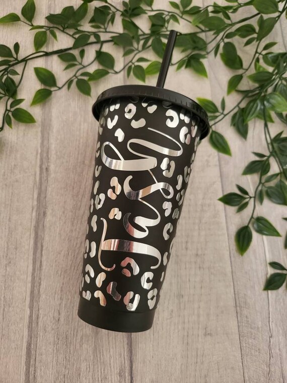 Black Cold Cup: Leopard print, starbucks style 24oz,