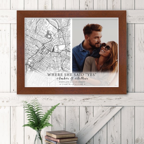 Engagement Gift for Couple, Engagement Picture Gift, Where She Said Yes, Custom Map Location, Framed Gift