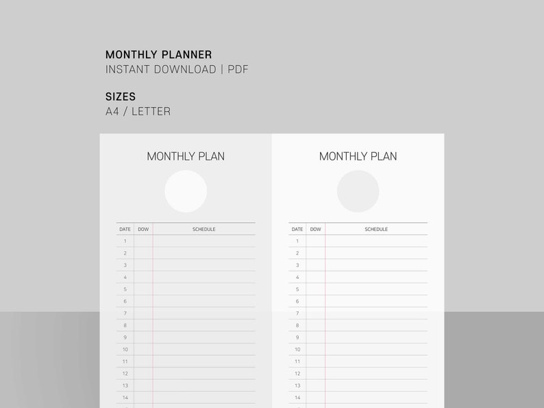 Printable Monthly Planner Printable Calendar Wall Planner - Etsy