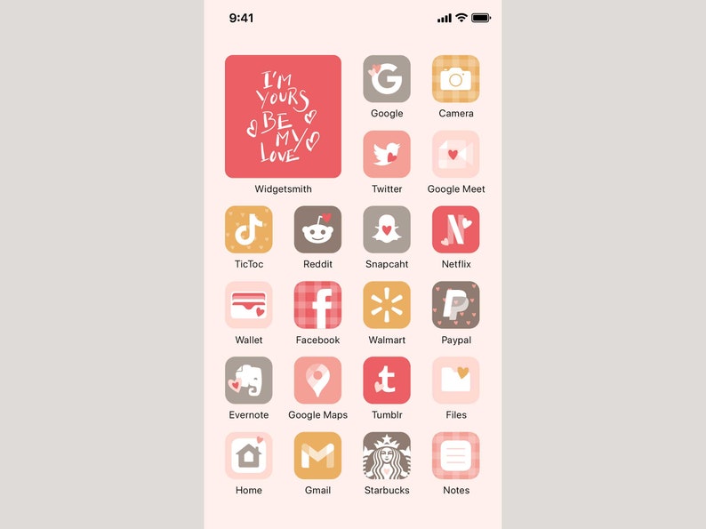 App Covers 12 Widgets 12 Bonus Icons 6 Backgrounds iPhone iOS14 App Icons Pack of Lovely Pink Theme 100 App Icons