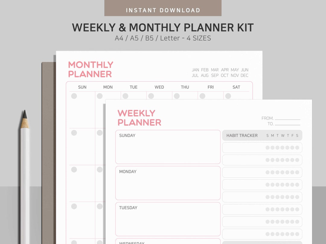 Weekly & Monthly Planner Bundle Printable Planner Kit - Etsy