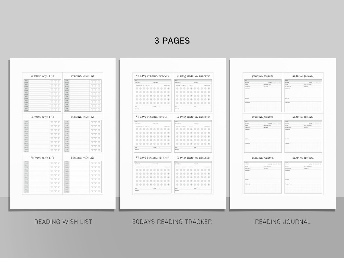 Printable Book Journal Bundle 3 Types Reading Journal - Etsy