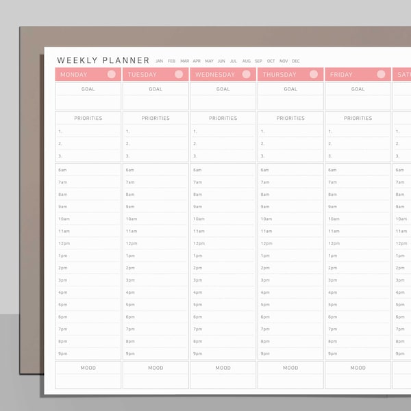 Weekly Hourly Planner, Weekly Planner Printable, Weekly Schedule Template, Minimal Weekly Planner, Digital Planner, Horizontal/A4/Letter pdf