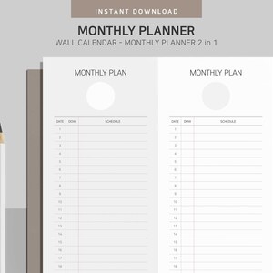 Printable Monthly Planner Printable Calendar Wall Planner - Etsy