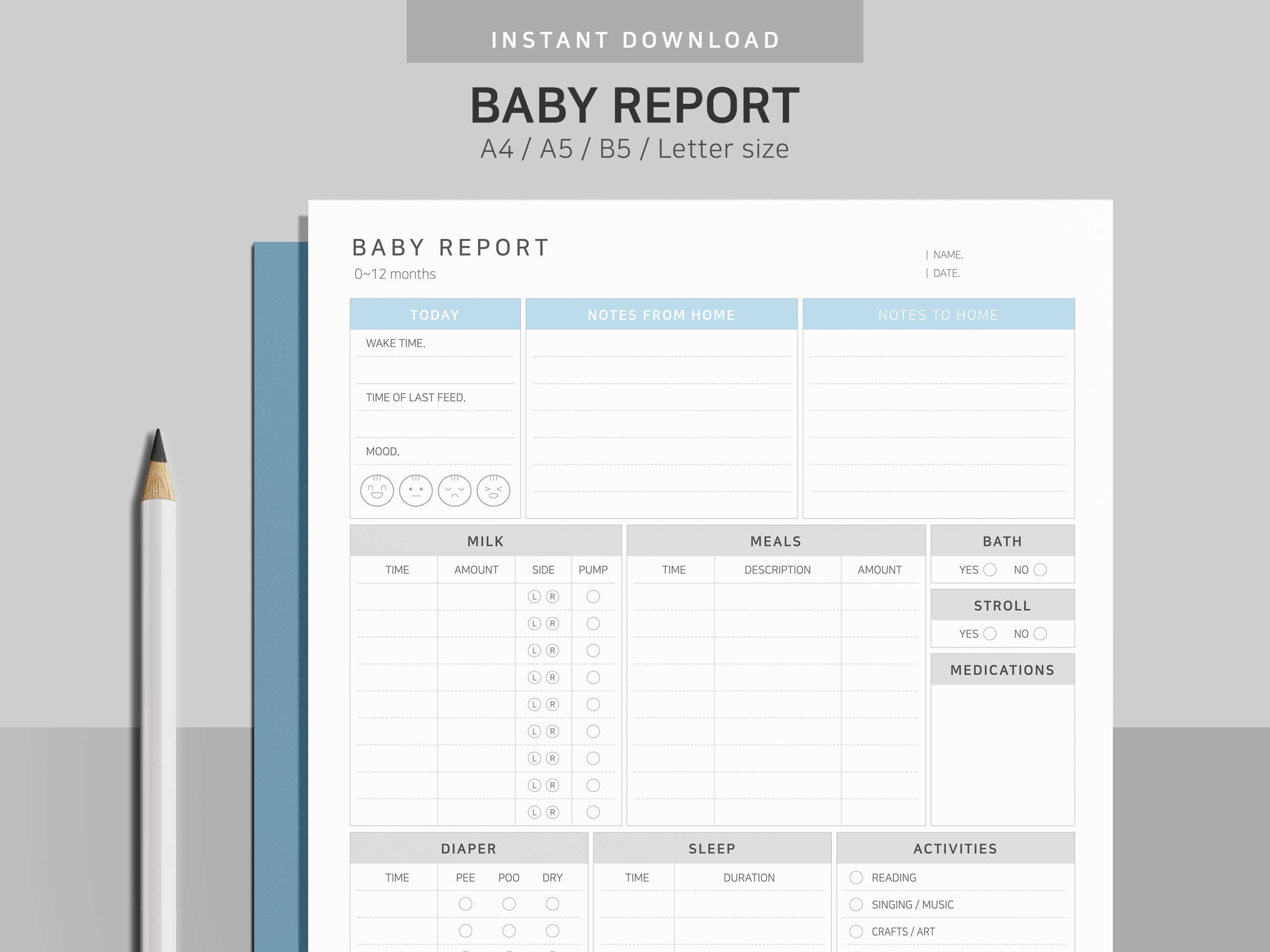 Daily Baby Report Sheet Printable Infant Report Baby Care - Etsy