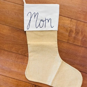 Christmas Stocking - Custom Hand Embroidered - Burlap - Personalized -Gift - Holidays