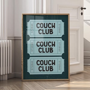 Couch Club Ticket - Retro Printable Art | Dopamine Décor Trendy Wall Art & Funky Above-Couch Décor | Housewarming Gift Digital Download