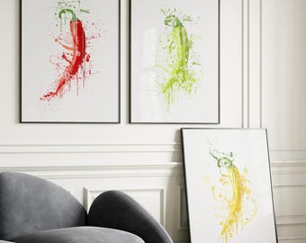 Watercolour Chilli Art Print Set – Kitchen Foodie Decor (Digital Download)