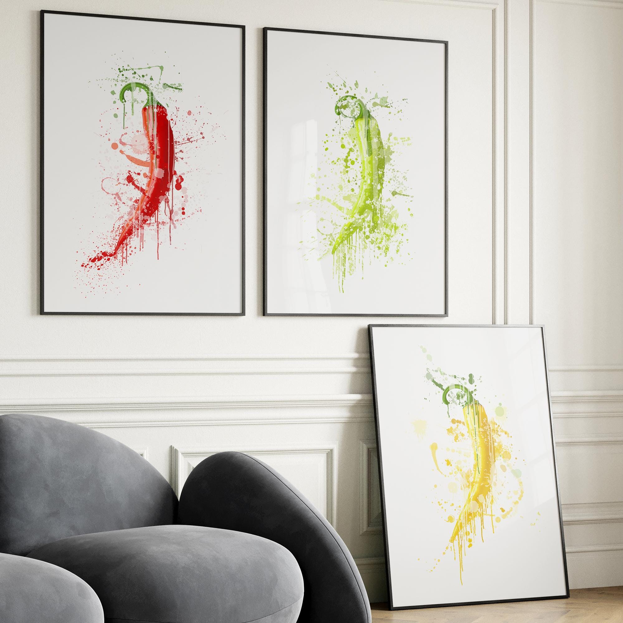 Watercolour Chilli Art Print Set – Kitchen Foodie Decor (digital ...