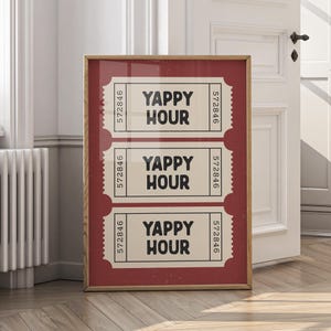 Yappy Hour Print - Retro Ticket Bar Cart Art | Printable Wall Art & Vintage Bar Décor - Kitchen Wall Art and Apartment Decor Yappy Hour Art