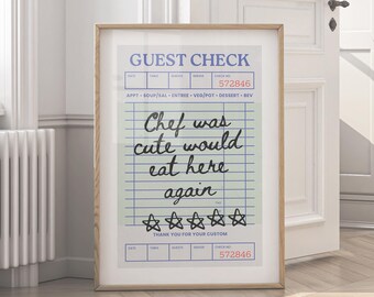 Guest Check Print - Chef Was Cute Retro Kitchen Printables & Trendy Bar Decor (Digital Download)