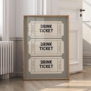 Drink Ticket Print - Retro Bar Cart Art | Printable Bar Cart Decor & Trendy Ticket Poster | Drink Voucher Ticket Print Retro Bar Cart Print