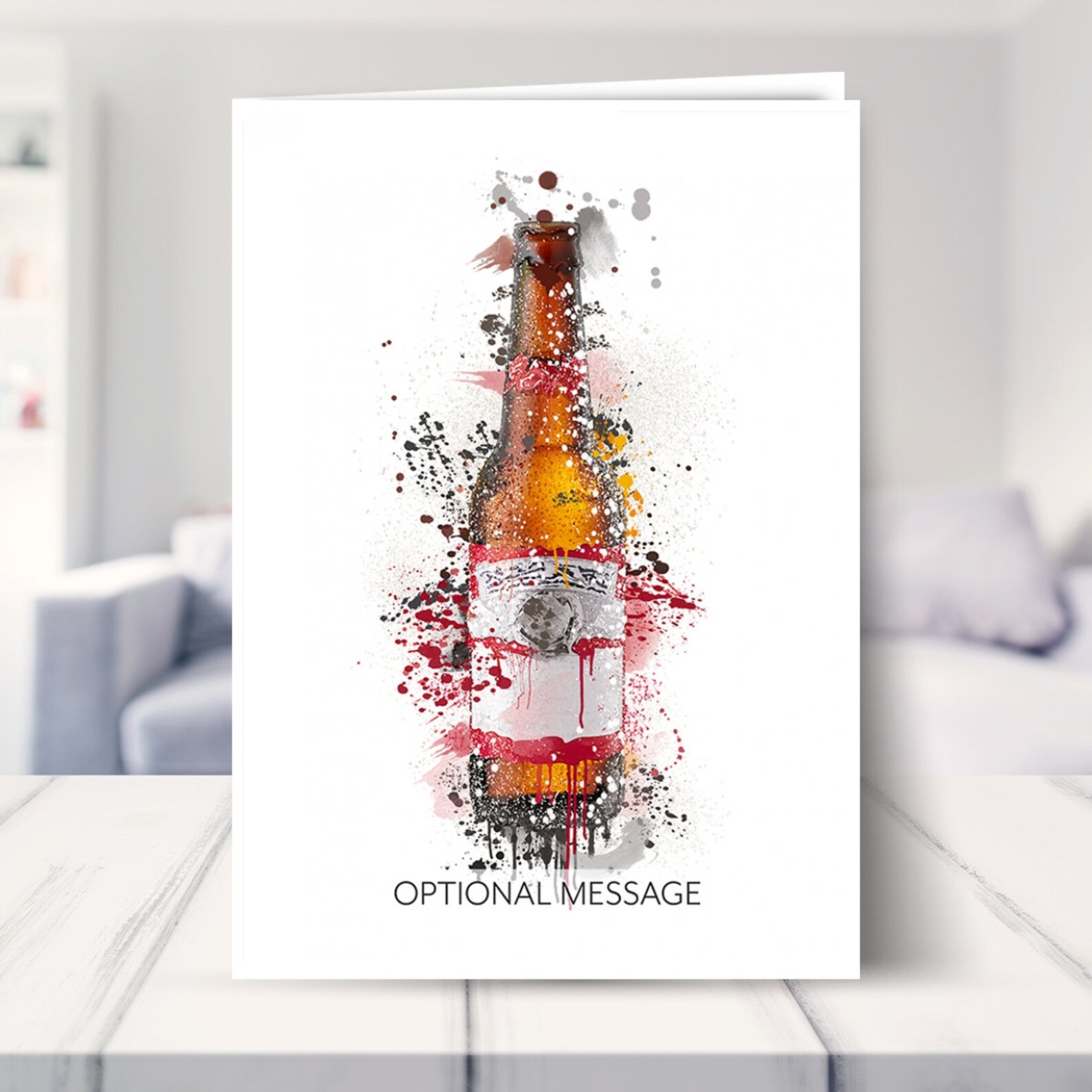 Personalised Brown Beer Bottle Watercolour Greetings Card for Etsy