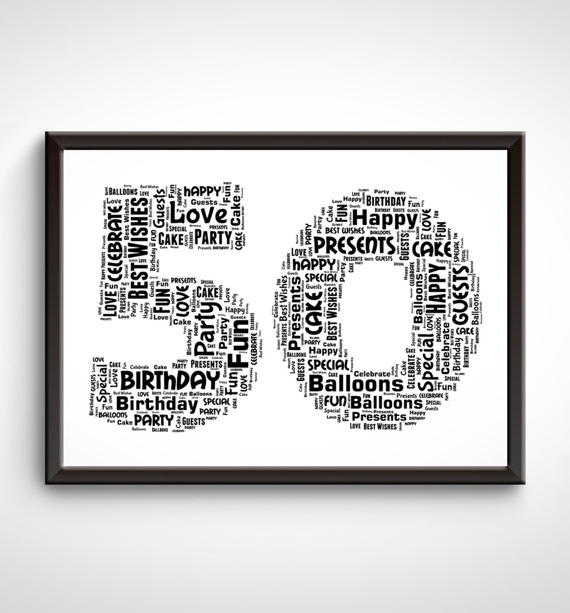 Personalised 50th Birthday Word Art Print Number Age Etsy