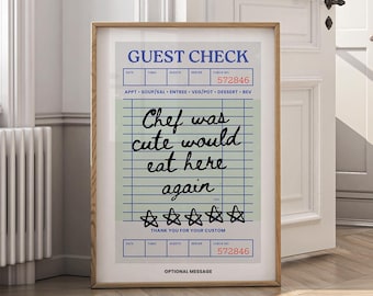 Personalised Kitchen Wall Art | Chef Was Cute Print | Funny Guest Check Kitchen Decor