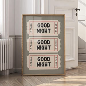 Good Night Print - Retro Ticket Bedroom Wall Art | Printable Above Bed Poster Sleep-Inspired Décor - Trendy Above Bed Art and Bedroom Prints