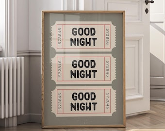 Good Night Retro Ticket Print - Bedroom Wall Art (Digital Download)