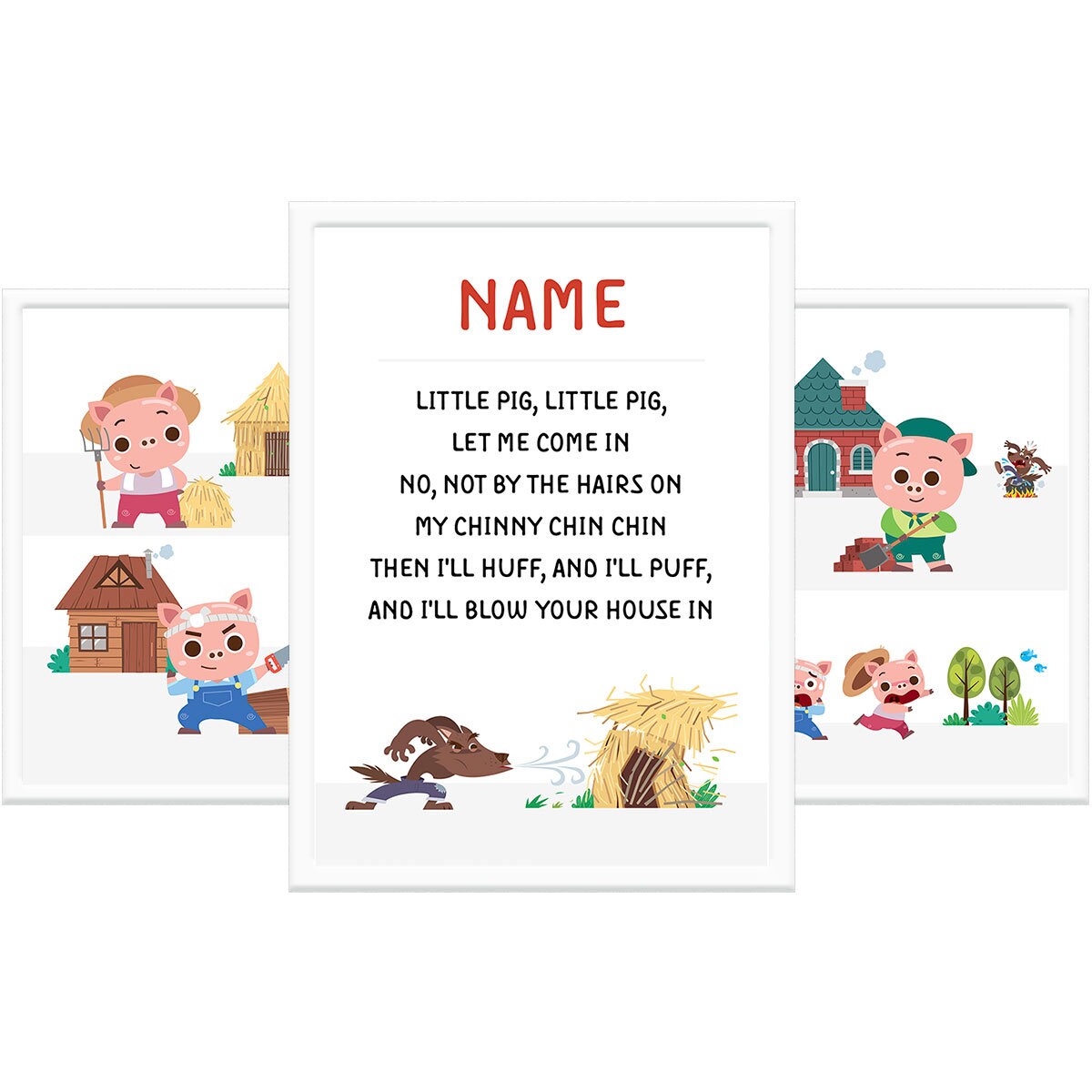 Personalised Nursery Rhyme Pictures. 3 LITTLE PIGS. Son Etsy