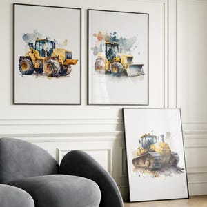 Construction Wall Art Set of 3 Prints - Construction Prints as Boy Nursery Decor -  Printable Wall Art - Digger Excavator Toddler Room Decor