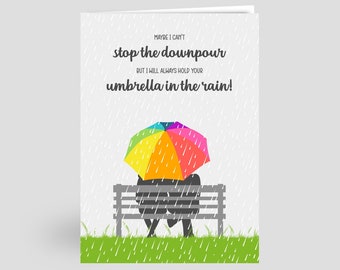 Sympathy Greetings Card | Can't Stop the Downpour, I Will Hold Umbrella in the Rain | Sympathy Cards Loss of Mum Dad Family Member or Friend